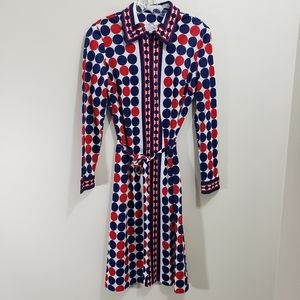 Leslie Fay vintage 1950's polka dot dress with front zip and tie‎ belt Woman's M